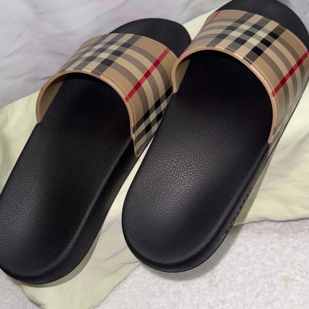 Burberry Black and Tan Check Slippers